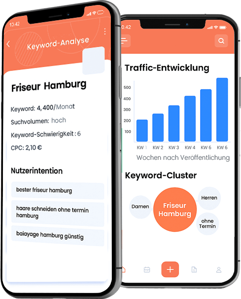 2 Smartphones mit Keyword-Analyse und Traffic Entwicklung